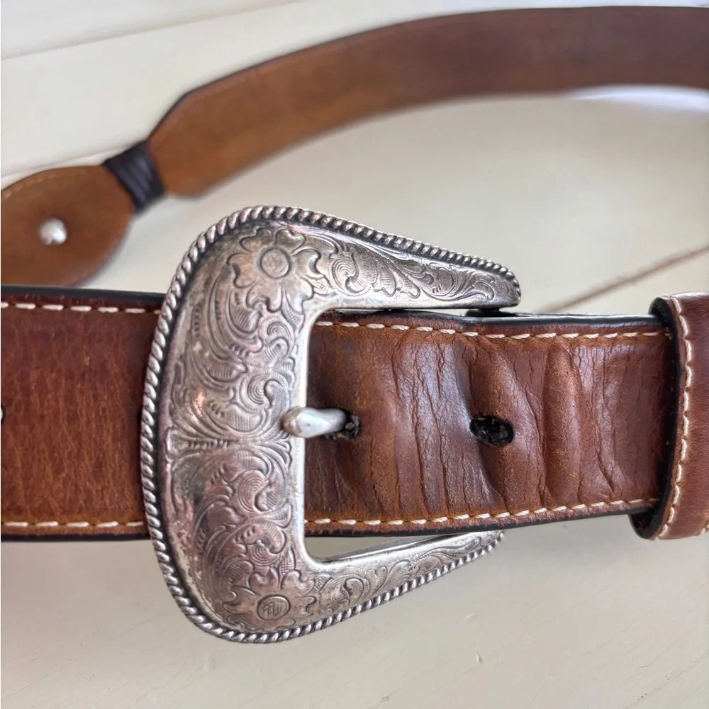 Cavender's Brown Leather Belt Men’s 34 Cross Detail 9750444